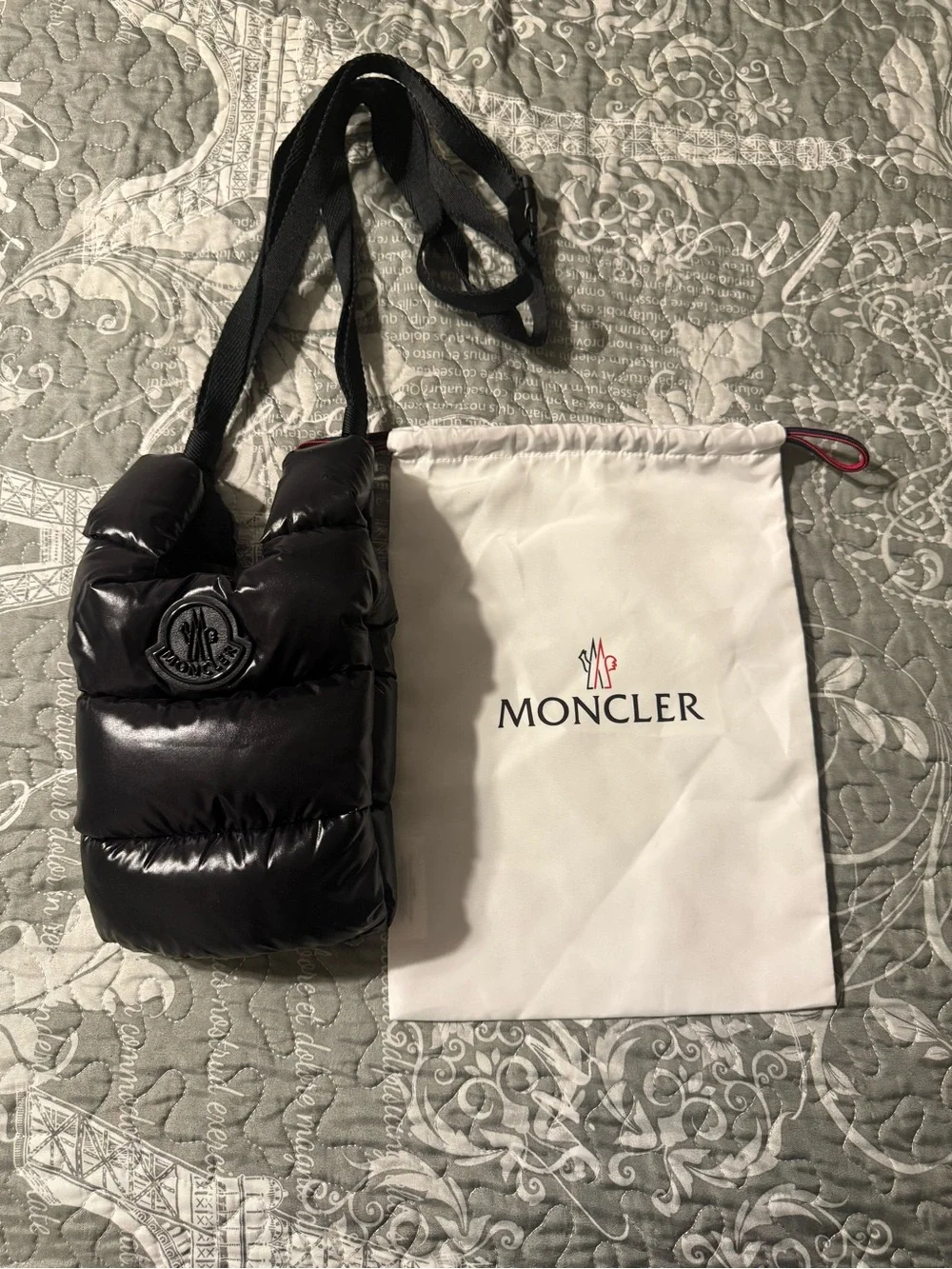 Moncler Black Glossy Quilted Puffer Crossbody Pouch